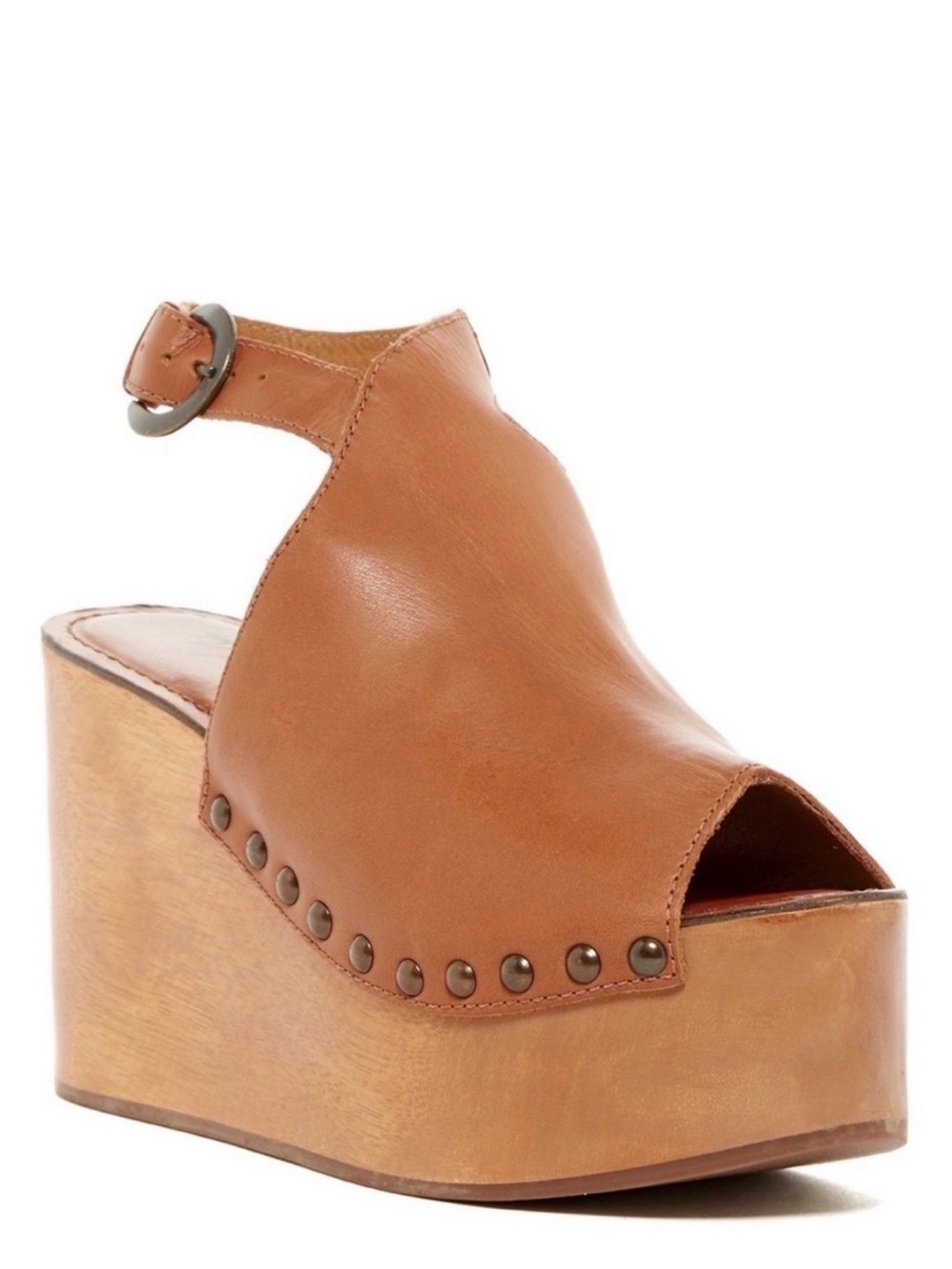 Matisse “Tiegs” Tan Leather Platform Peep-Toe Wedge Sandal